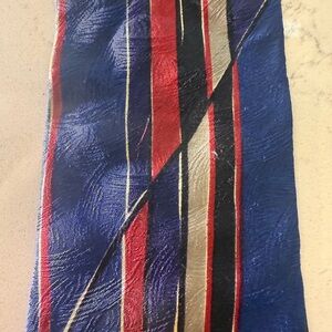 Classic Striped Tie in Blue, Red, and Gold 100% Italian silk